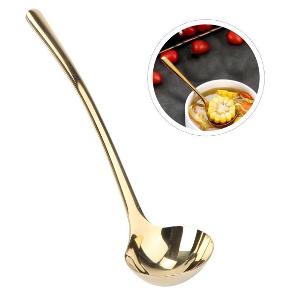 

spoons long handle soup spoon stainless steel serving scoop mixing for home restaurant (silver)