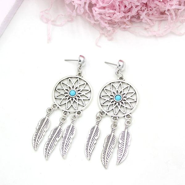 

new arrival fashion women's bohemian dangle earrings statement feather dream catcher earring jewelry gifts brincos, Silver