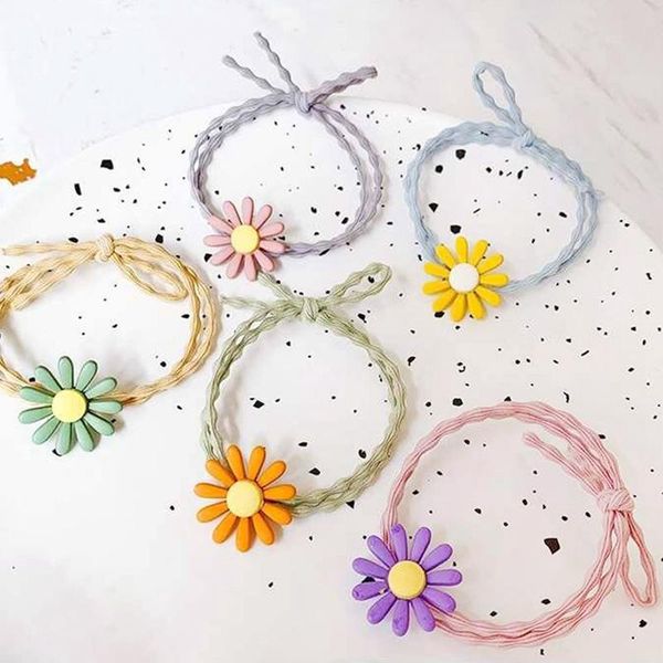 

hair accessories 5pcs/lot korean flower daisy rope cute for girl daughter gift elastic bands jewelry dropship, Slivery;white