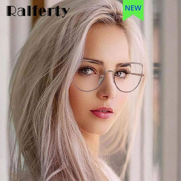 

sunglasses ralferty 2021 brand designer anti blue light glasses women decorative 0 diopter computer gaming cat eye frames f95782, White;black