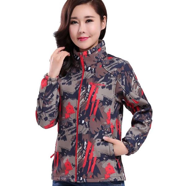 

women's jackets outdoor korean camouflage soft shell jacket breathable fleece warm color coat hiking thicken slim, Black;brown