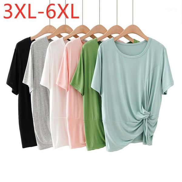 

women's t-shirt 2021 ladies summer plus size for women large short sleeve slim modal elastic fold blue o-neck 3xl 4xl 5xl 6xl, White