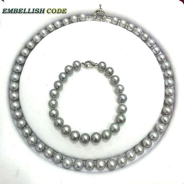 

earrings & necklace fine jewelry sets choker bracelet pearl grey gray color round like ball natural cultured freshwater pearls classic, Silver