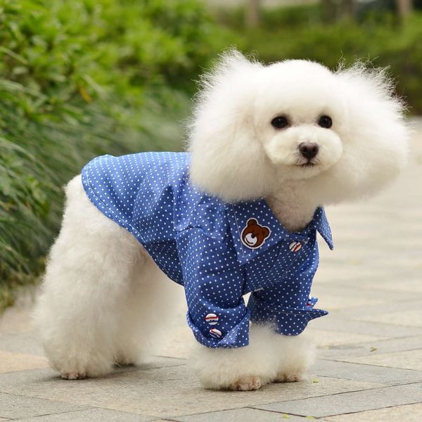 

the dog clothes teddy dog pet cat clothing spring and summer dot denim shirt