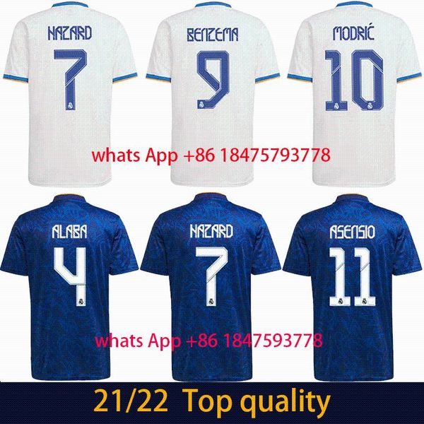 

men's t-shirts 21-22 shirt 2022 benzema modric hazard valverde marcelo real madrides jovic home soccer, White;black