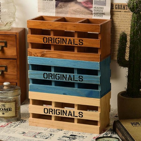

pencil bags c90c vintage 3-grids wood deskholde wooden storage holder makeup tools organizer exquisite gift for women