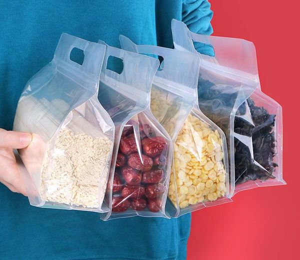 

500pcs/lot transparent packing bags with handle eight side seal tea bag dried fruit biscuit food nut snack packaging sn5329