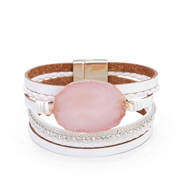 

selling bracelet bohemian style bracelet multilayer crystal stone leather bracelet, Black