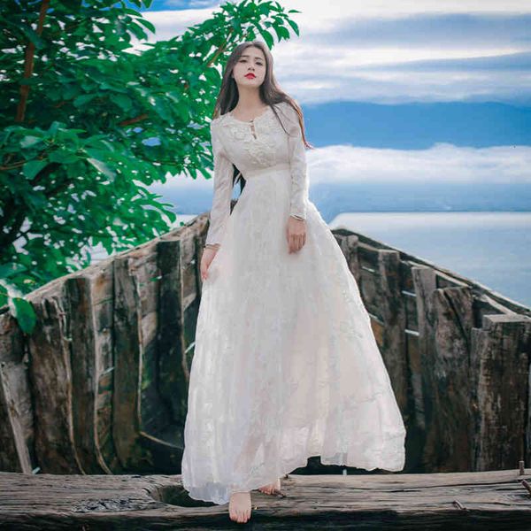 

dress ed in white lace 2021 elegant spring boho neck casual robe femme long beach party, Black;gray