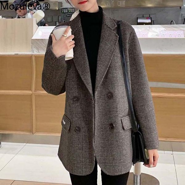 

women's wool & blends mozuleva 2021 hand-stitched double-sided plush coat plaid single breasted casual cashmere women female, Black