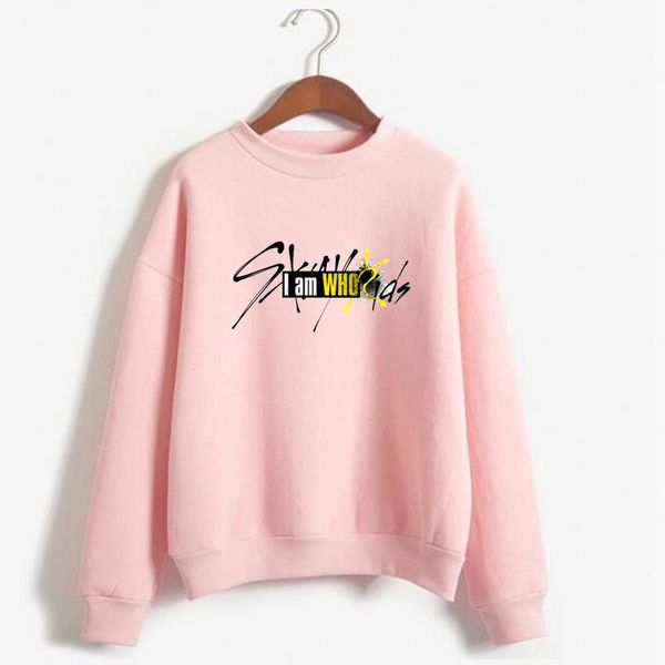 

women's hoodies & sweatshirts cute women crewneck fleece warm sweatshirt haajuku long sleeve jumper coats stray kids i am who, Black