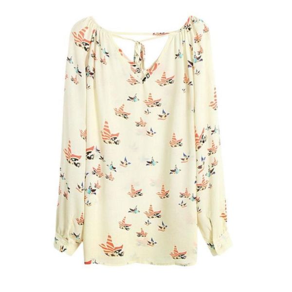 

women shirts summer fashion chiffon blouse short long sleeve dove print casual loose chiffon blusa, White