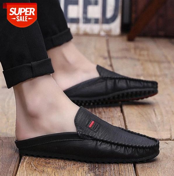 

weh shoes men leather summer pu male black casual man sneakers slip on half drag rubber bottoms slippers #wz4i