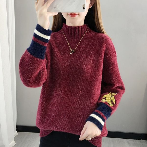 

women's sweaters pullover women loose knitted bear embroidery christmas sweater winter jumper roc9, White;black