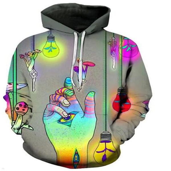 

men's hoodies & sweatshirts long sleeve hoodie 3d color lights hand printed pattern casual sweatshirt streetwear, Black
