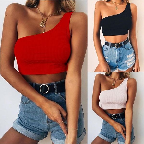 

camisoles & tanks one shoulder sleeveless ribbed crop for women stretchy strappy tees, Black;white