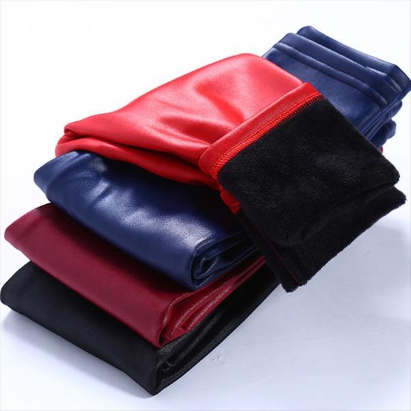 

winter girls leather pants thick velvet pu childrens leggings kids pencil infant warm trousers slim pant casual, Blue