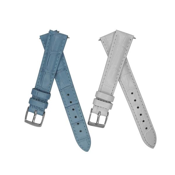 

watch bands yqi 16mm leather band light blue watchband white genuine strap for hours with stainless steel buckle women, Black;brown