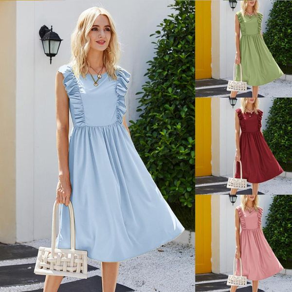 

casual dresses summer elegant women dress elasticity waist patchwork ruched sleeveless tank midi party o-neck vestidos robe femme, Black;gray