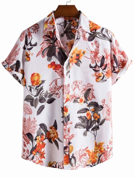 

men floral print shirt u91l#, White;black