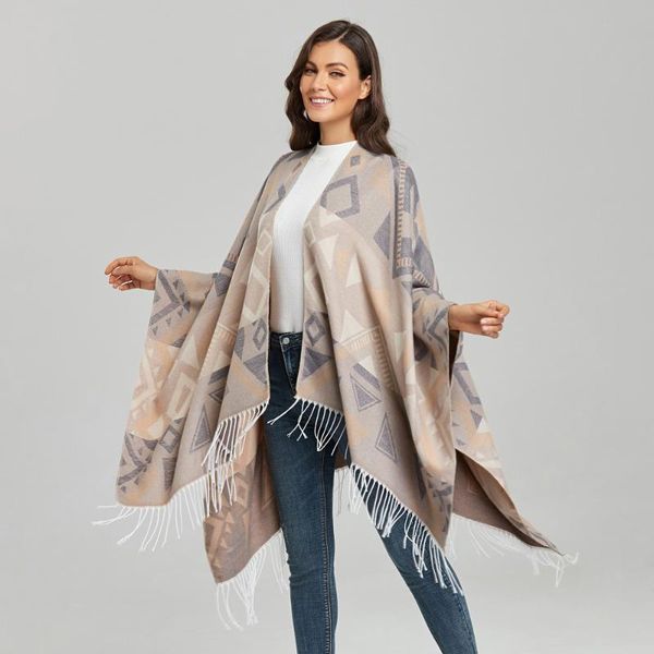 

scarves geometric embroidery scarf women outdoor cardigan fashion capes large pure color cloak winter warm blanket oversized mujer, Blue;gray