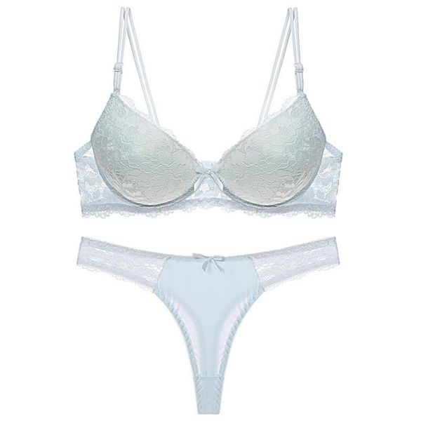 

women's swimwear 2021 bra briefs set lace push up bow panties sets comfort brassiere adjustable deep v lingerie 36d-42d big size, White;black