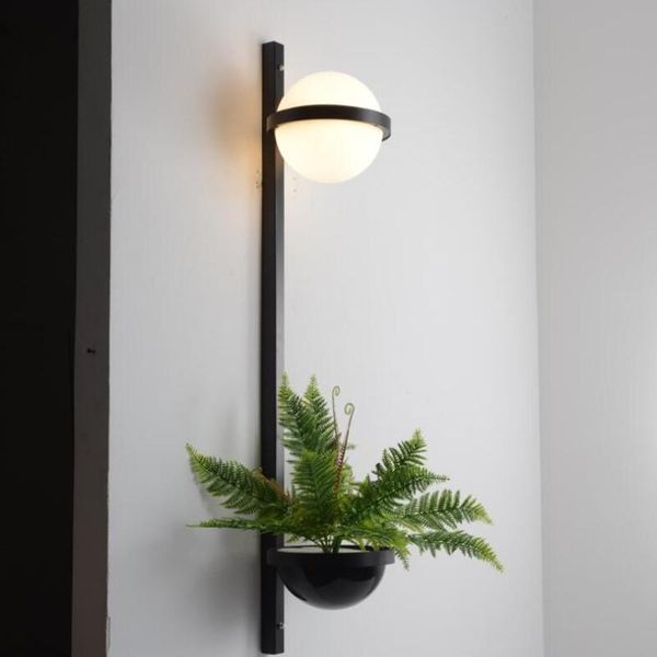 

wall lamp modern led metal light fixtures with plant nordic round white acrylic shade for bedroom indoor home decor