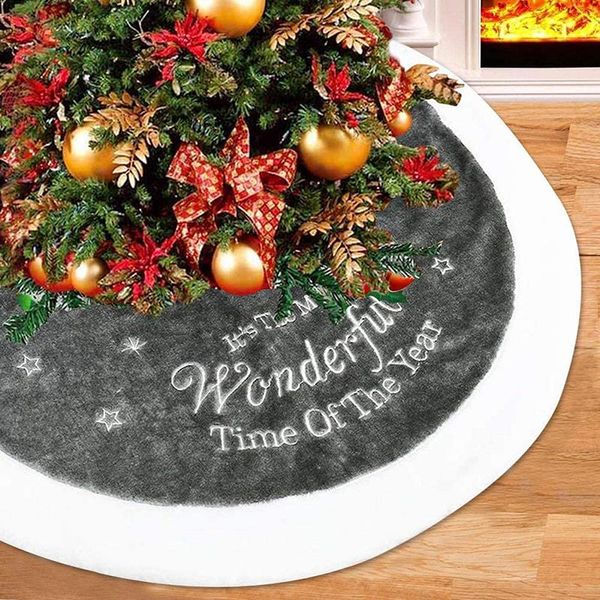 

christmas decorations 90/122cm large grey tree skirt plush embroidery scene xmas floor mat decor for decoration