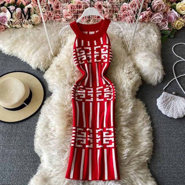 

ins fashion geometry knitted summer women dress halter sleeveless bodycon europe style ladies office, Black;gray