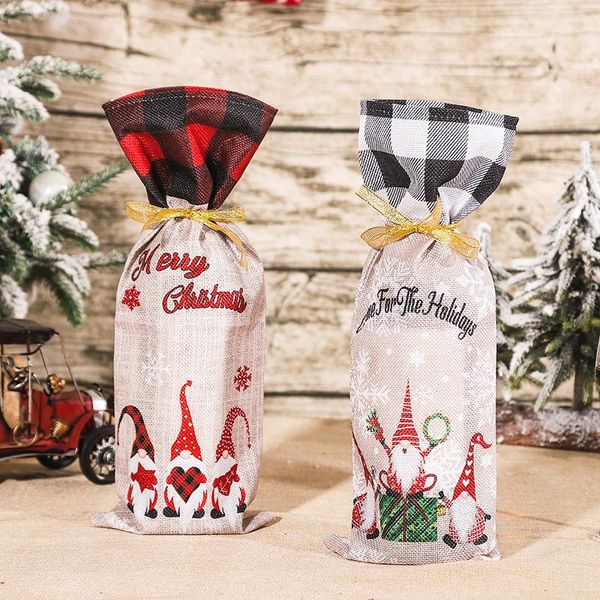 

christmas decorations decor faceless old man wine bottle bag cover santa claus grid tree clothes dining room decoration