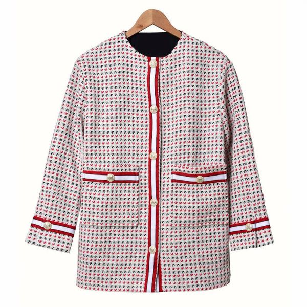 

women's jackets women jacket 2021 spring and summer colorful tweed plaid knitted coat, Black;brown