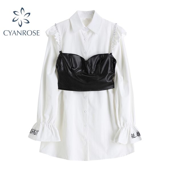 

autumn short shirt dress women long sleeve turn down collar fashion streetwear two piece suit female mini dresses 210430, Black;gray