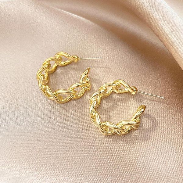 

hoop & huggie simple chain earrings ring gold color metal round fashion circle hoops statement for women party jewery, Golden;silver