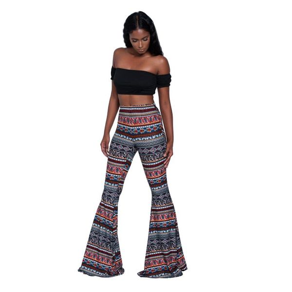 

women's pants & capris boho flare women bohemian fashion loose long pant tribal african print plus size trousers bell bottom legging hi, Black;white