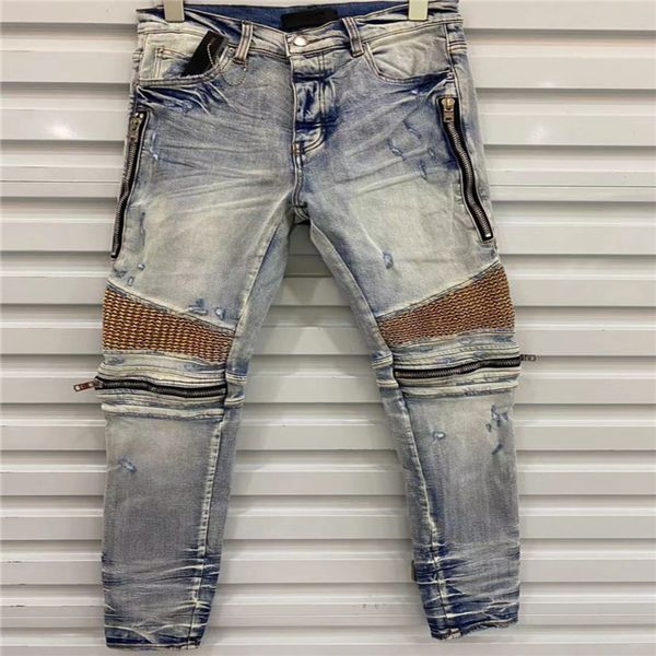 

arrival 2022ss mens jeans fashion comfortable men casual slim-leg knee zipper long trousers motorcycle biker simple us size, Blue