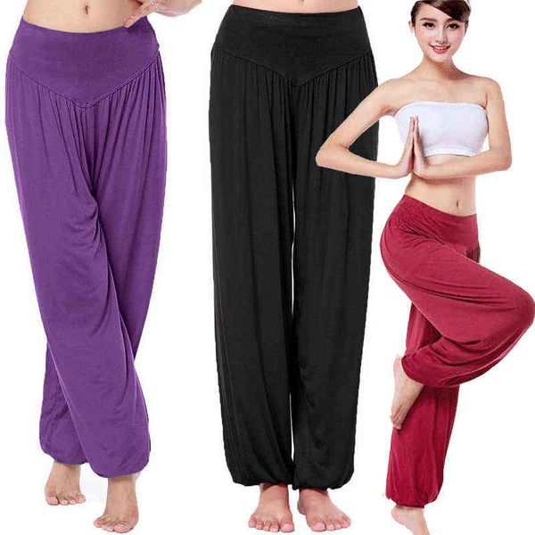 

loose women long pants harem yuga modal dancing trouses casual hippy baggy wide belly dance comfy boho 16 colors 211124, Black;white