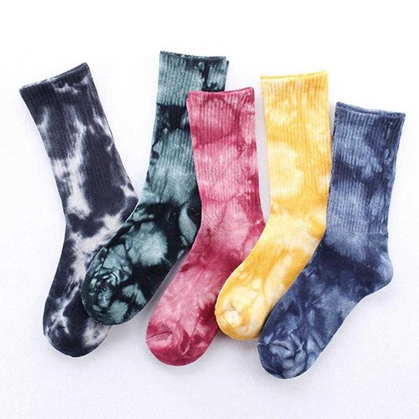 

men women novelty colorful tie-dyeing skateboard cotton harajuku hiphop socks sox ethnic couple long sock, Black