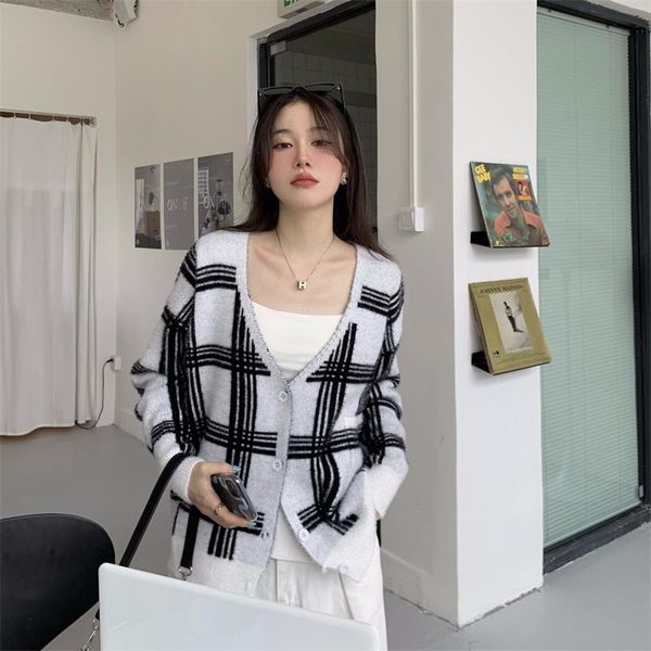 

women's knits & tees fonely fairy preppy style knit cardigans sweater women v neck loose elegaht femme short casual coat, White