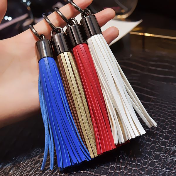 10 peças / lote cor sólida pu tassel de couro tassel chave metal chaveiro chaveiro chaveiro saco de encanto carro carro chave de carro ambientalmente amigável