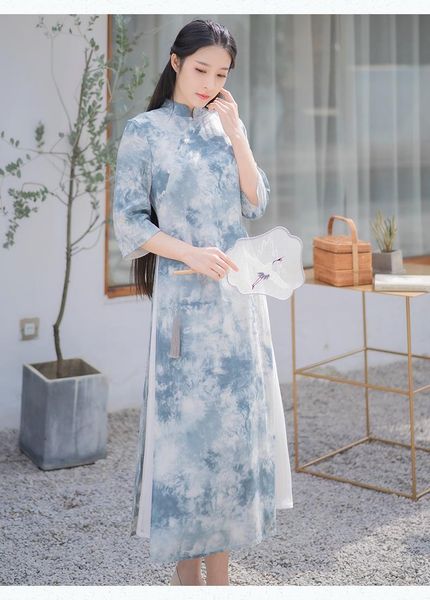 

traditional clothing vietnam aodai qipao soft dress for women ethnic, Red