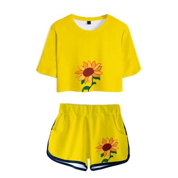 

creative anime wonder egg priority 3d women two pieces sets harajuku fashion girl short tee + pants women's t-shirt, White