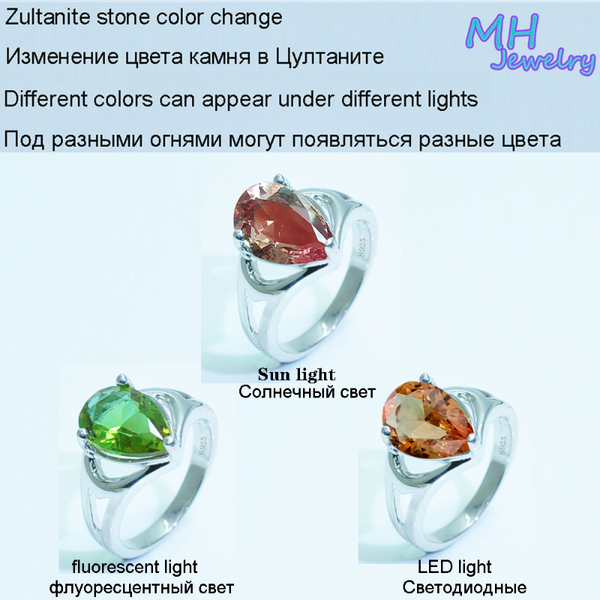 

cluster rings mh water drop diaspore zultanite gemstone solid ring for women 925 sterling silver created color change party gift fine jewelr, Golden;silver