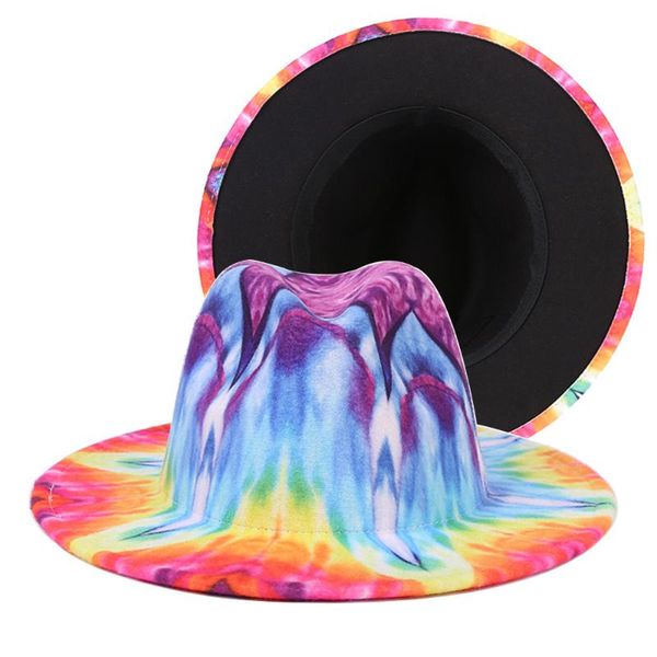 

wide brim hats tie-dyed printed colorful fedora hat landscape color stage performance jazz outdoor party fashion wholesale, Blue;gray