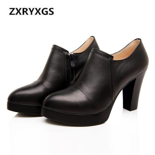 

dress shoes 2021 spring fashion genuine leather women comfort breathable high heel non-slip plus velvet work, Black