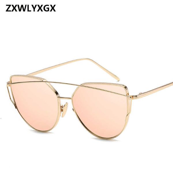 

luxury designer sunglasses 17 colors metal women cat eye brand design mirror rose gold vintage cateye fashion sun glasses lady eyewear, White;black