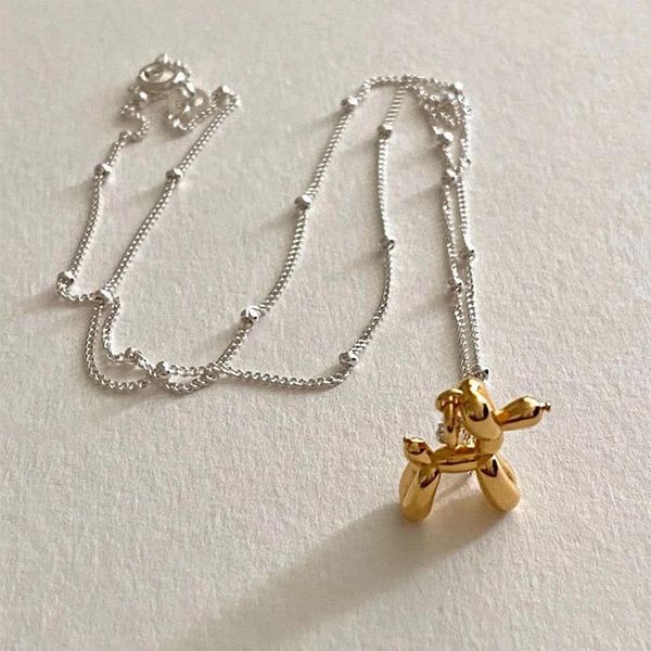 

pendant necklaces origin summer unique design gold color balloon dog necklace for women cute funny round bead metallic jewelry, Silver