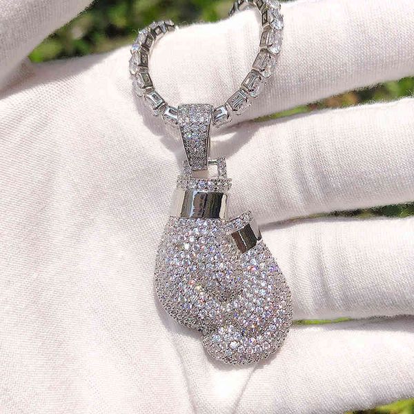 

hip hop personality boxing gloves pendant copper set zircon necklace, Black