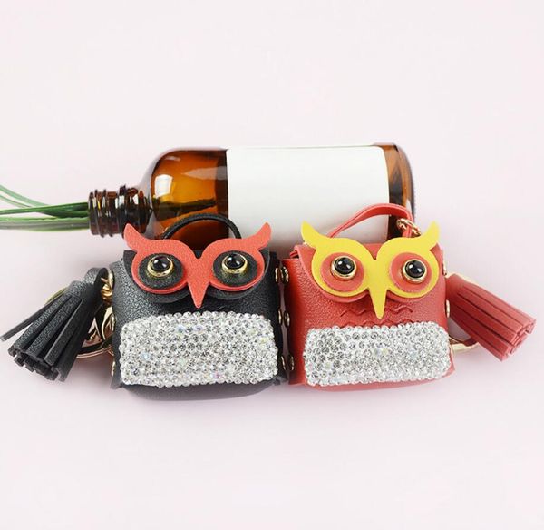 

fashion designer cartoon owl keychain bag pendant charm jewelry keyring holder for women men gift luxury crystal rhinestone pu leather anima, Silver