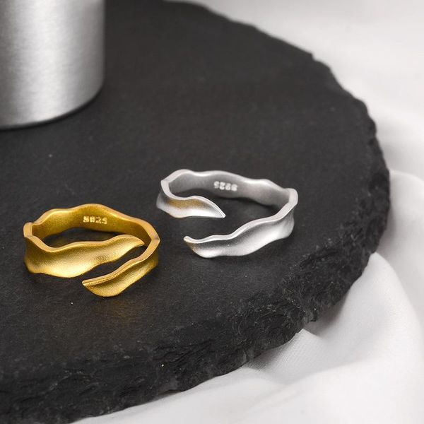 

cluster rings lispector 925 sterling silver korean irregular leaf wave curve for women elegant minimalist simple open ring party jewelry, Golden;silver
