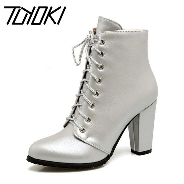 

boots tuyoki women ankle 2021 winter cross strap casual shoes keep warm fashion zipper high heels footwear size 32-43, Black